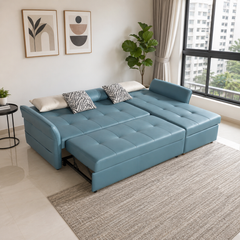 Solenna L-Shaped Faux Leather Storage Sofa Bed
