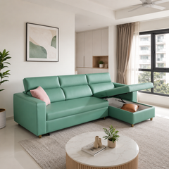 Liorva L-Shaped Faux Leather Storage Sofa Bed
