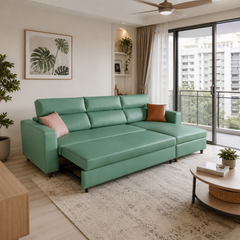 Liorva L-Shaped Faux Leather Storage Sofa Bed