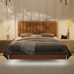 Delane Genuine Leather Floating Bed Frame (With LED) by Esteller