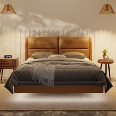 Linqe Genuine Leather Floating Bed Frame (With LED) by Esteller