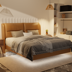 Linqe Genuine Leather Floating Bed Frame (With LED) by Esteller
