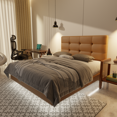 Rachelle Genuine Leather Floating Bed Frame (With LED) by Esteller