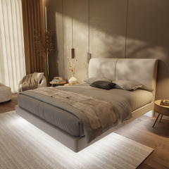 Gretelle Genuine Leather Floating Bed Frame (With LED) by Esteller