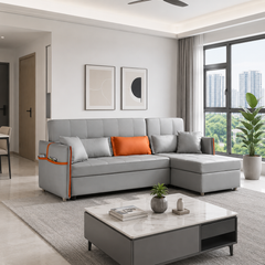 Amvessa L-Shaped Faux Leather Storage Sofa Bed