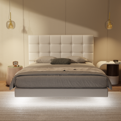 Mancine Genuine Leather Floating Bed Frame (With LED) by Esteller
