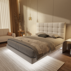 Mancine Genuine Leather Floating Bed Frame (With LED) by Esteller