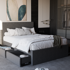 Manovel Grey Fabric Drawer Bed (Water Repellent)