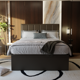 Snova Brown Faux Leather Storage Bed + Somnuzยฎ Comfy 10" Individual Pocketed Spring Mattress