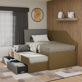 Devin 5-in-1 Faux Leather Pull-Out Bed Frame with Drawers