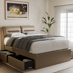 Lynara Faux Leather Drawer Bed Frame