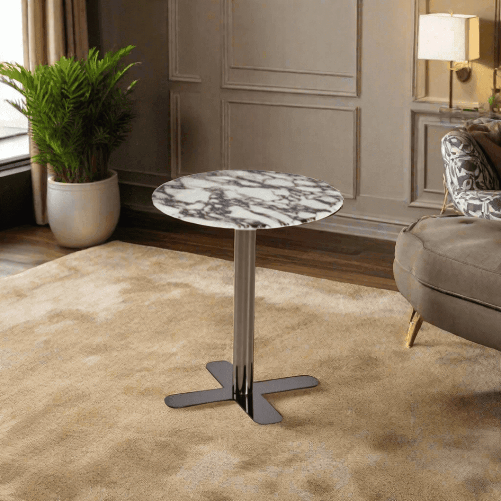 Siena Cultured Marble Side Table (Dark Grey Base) - Maxi Home Furnishing
