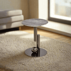 Siena Cultured Marble Side Table (Dark Grey Base) - Maxi Home Furnishing