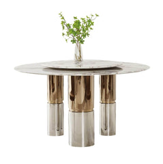 Arsenio Cultured Marble Round Dining Table (130cm/150cm) - Maxi Home Furnishing