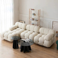 Fabiana Velvet Fabric Sectional Sofa in Cream