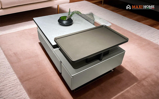 Multi-functional, adjustable modern coffee table with storage.