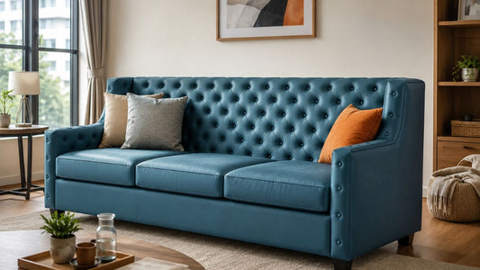 Premium sofa in a modern Singapore living room with warm wood tones and practical home styling