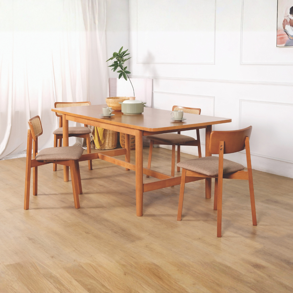 Willy Rattan Dining Chair | Solid Wood & Padded Seat – Maxi Home