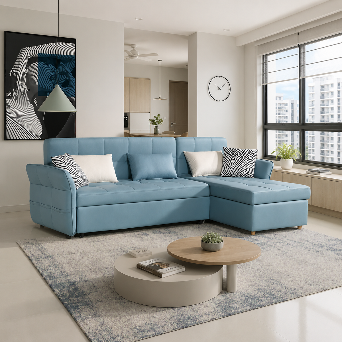 Solenna L-Shaped Faux Leather Storage Sofa Bed