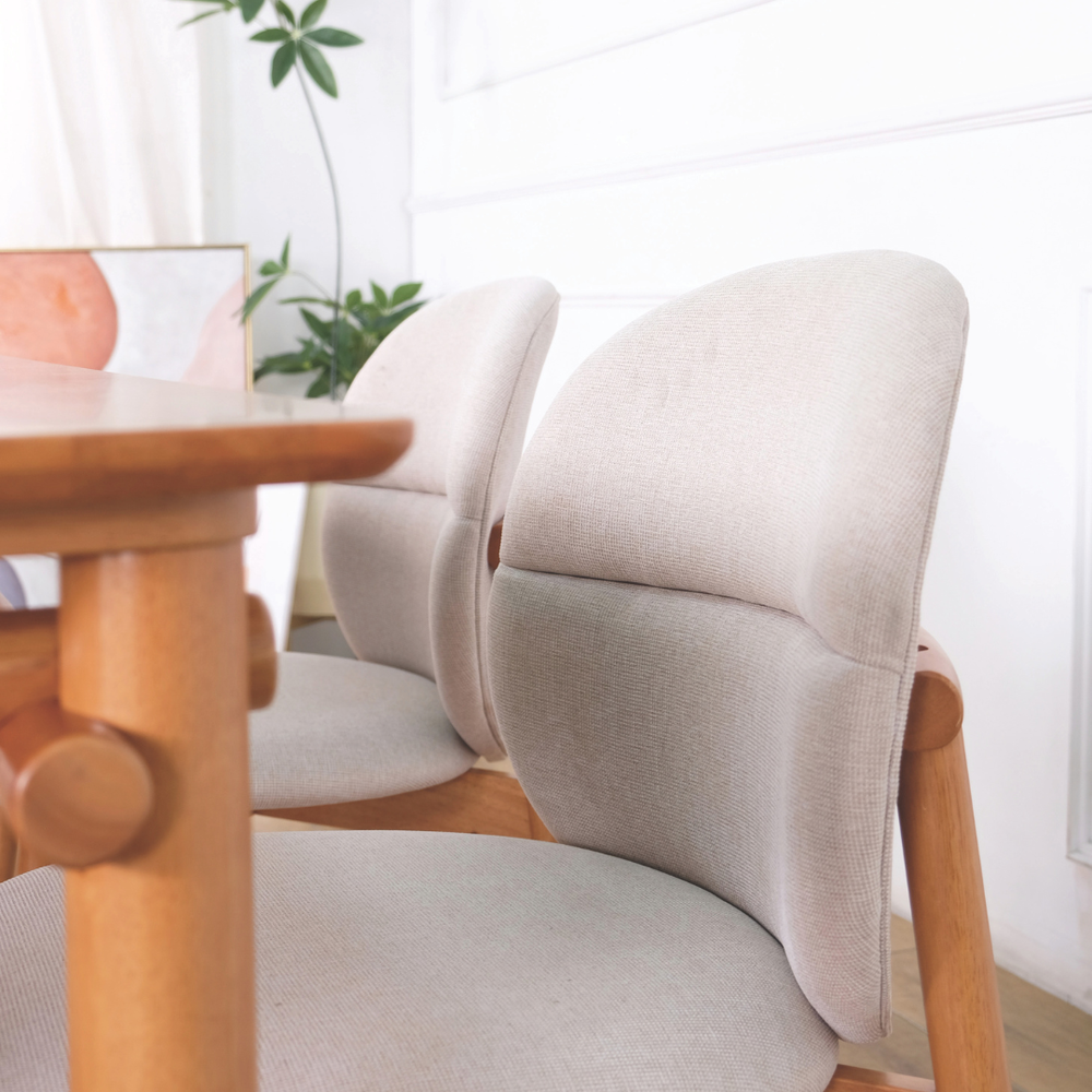Pilot Wooden Dining Chair | Solid Rubberwood & Beige Fabric – Maxi Home