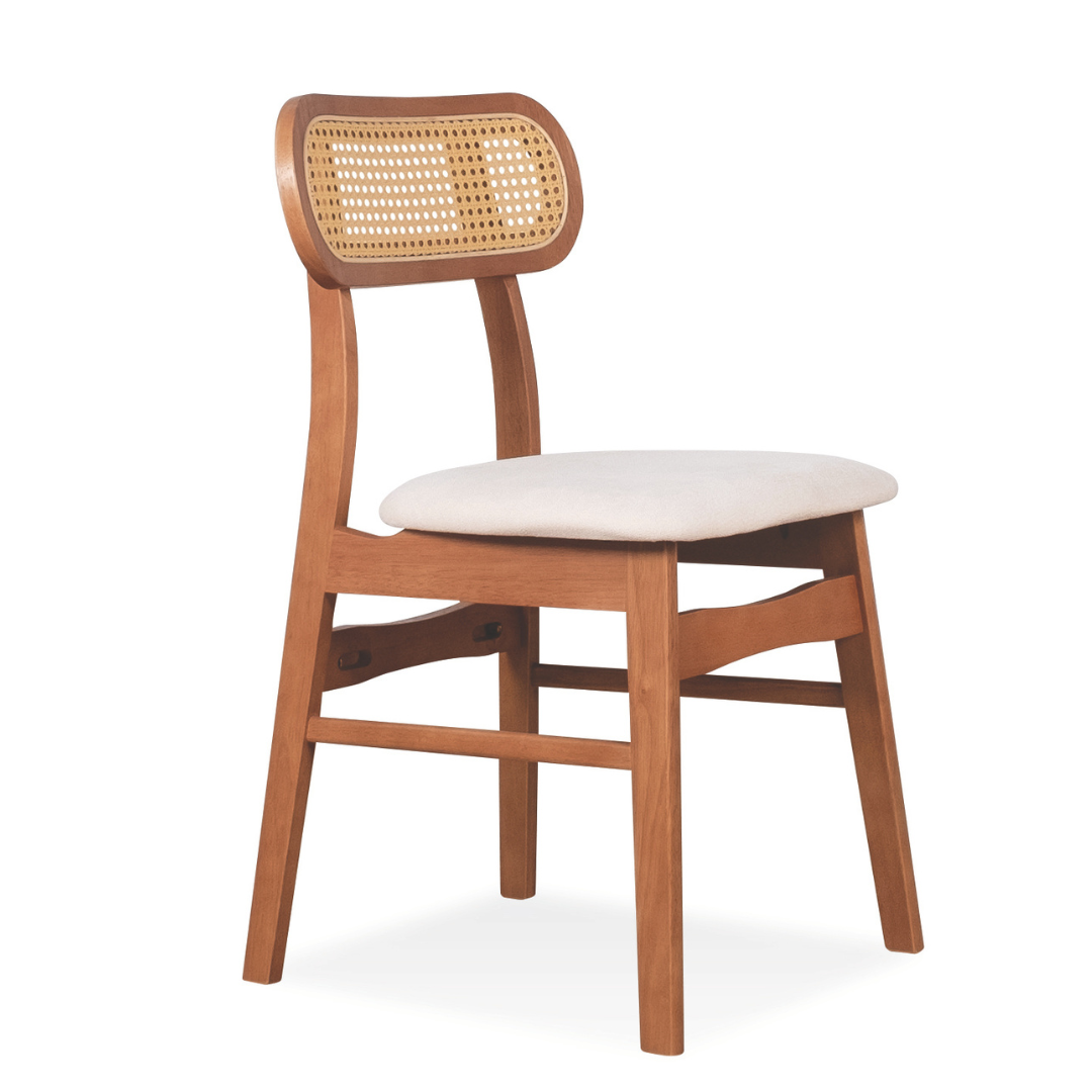 Fika Rattan Wooden Dining Chair | Solid Wood & Padded Seat - Maxi Home