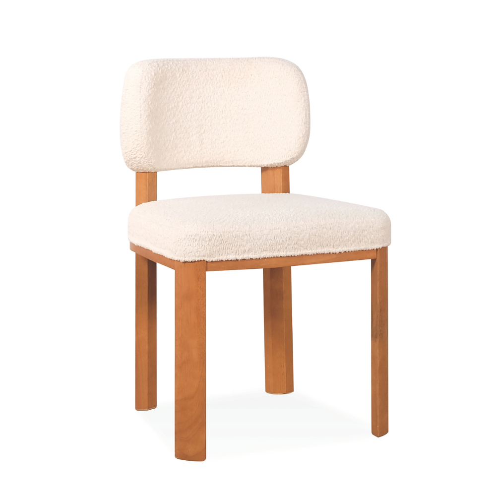 Romeo Wooden Dining Chair | Cream Bouclé & Solid Wood – Maxi Home