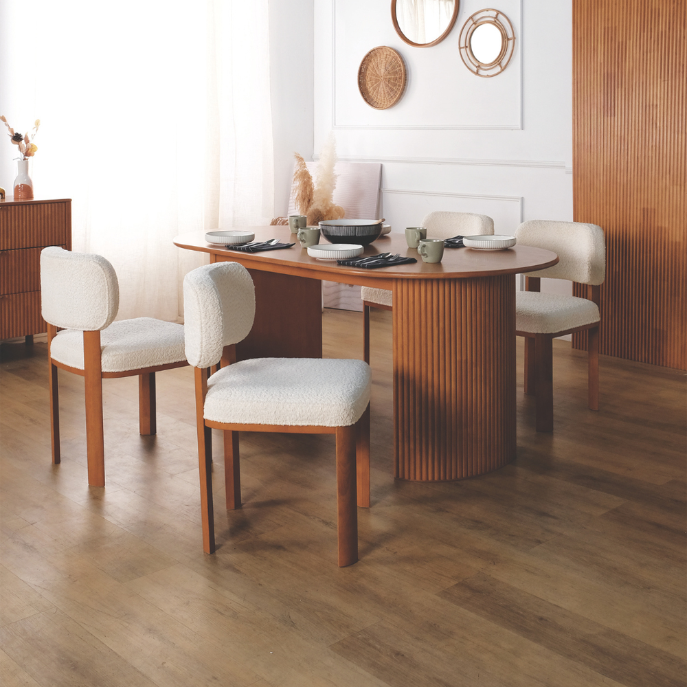 Romeo Wooden Dining Chair | Cream Bouclé & Solid Wood – Maxi Home