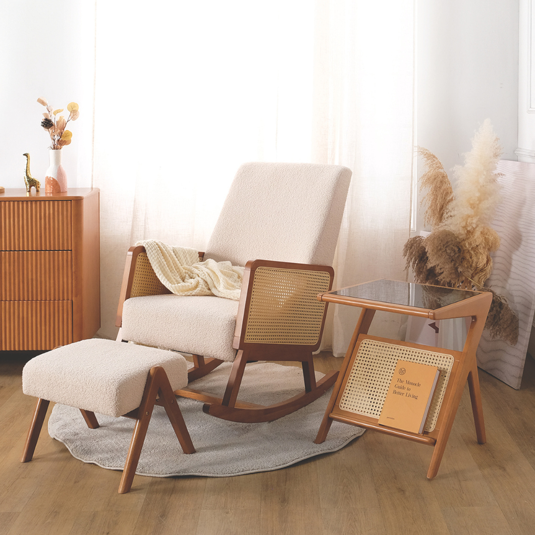 Jamie Wooden Rocking Chair with Ottoman