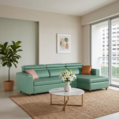 Liorva L-Shaped Faux Leather Storage Sofa Bed
