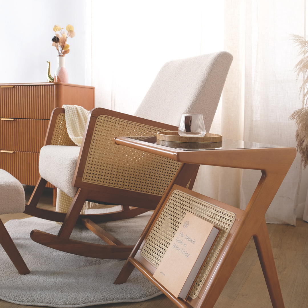 Jamie Wooden Rocking Chair with Ottoman