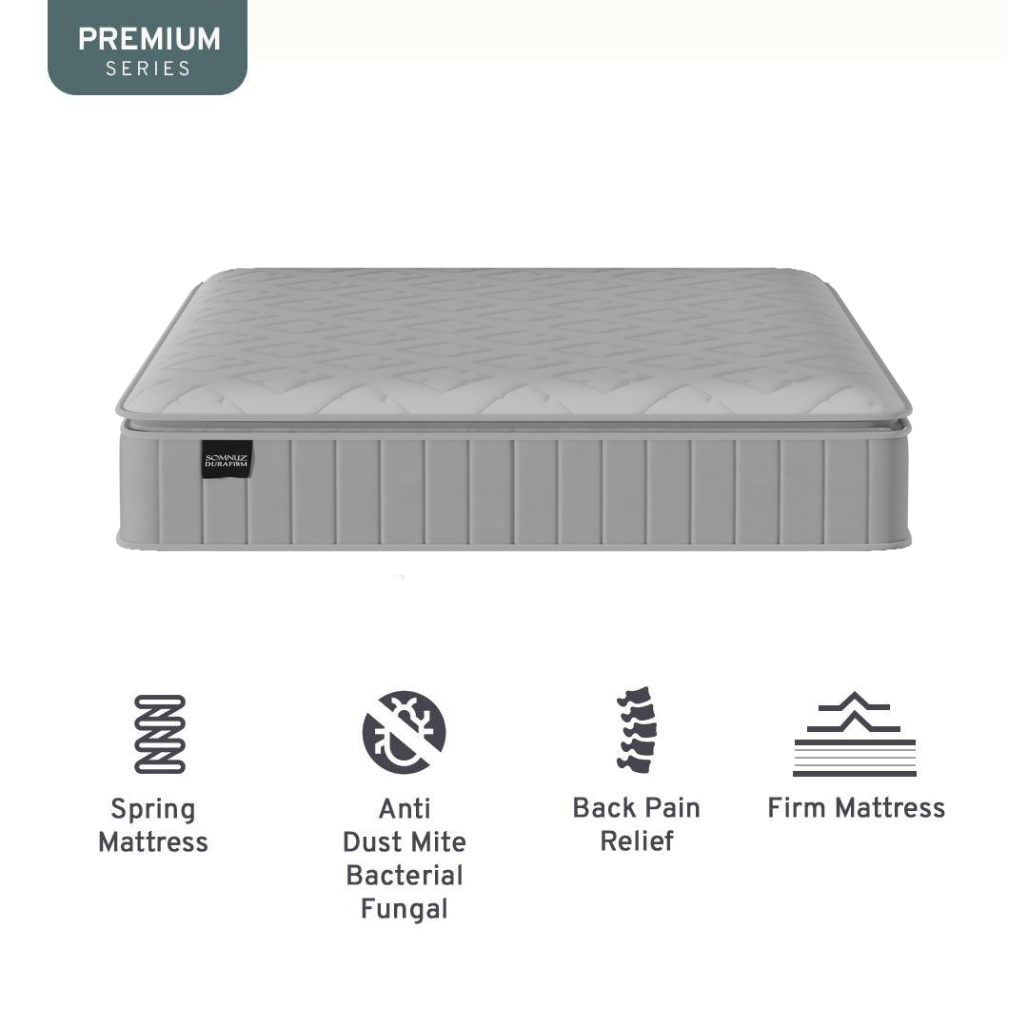 Melina Fabric Bed Frame + Somnuz® Durafirm 10" Pillowtop Spring Mattress