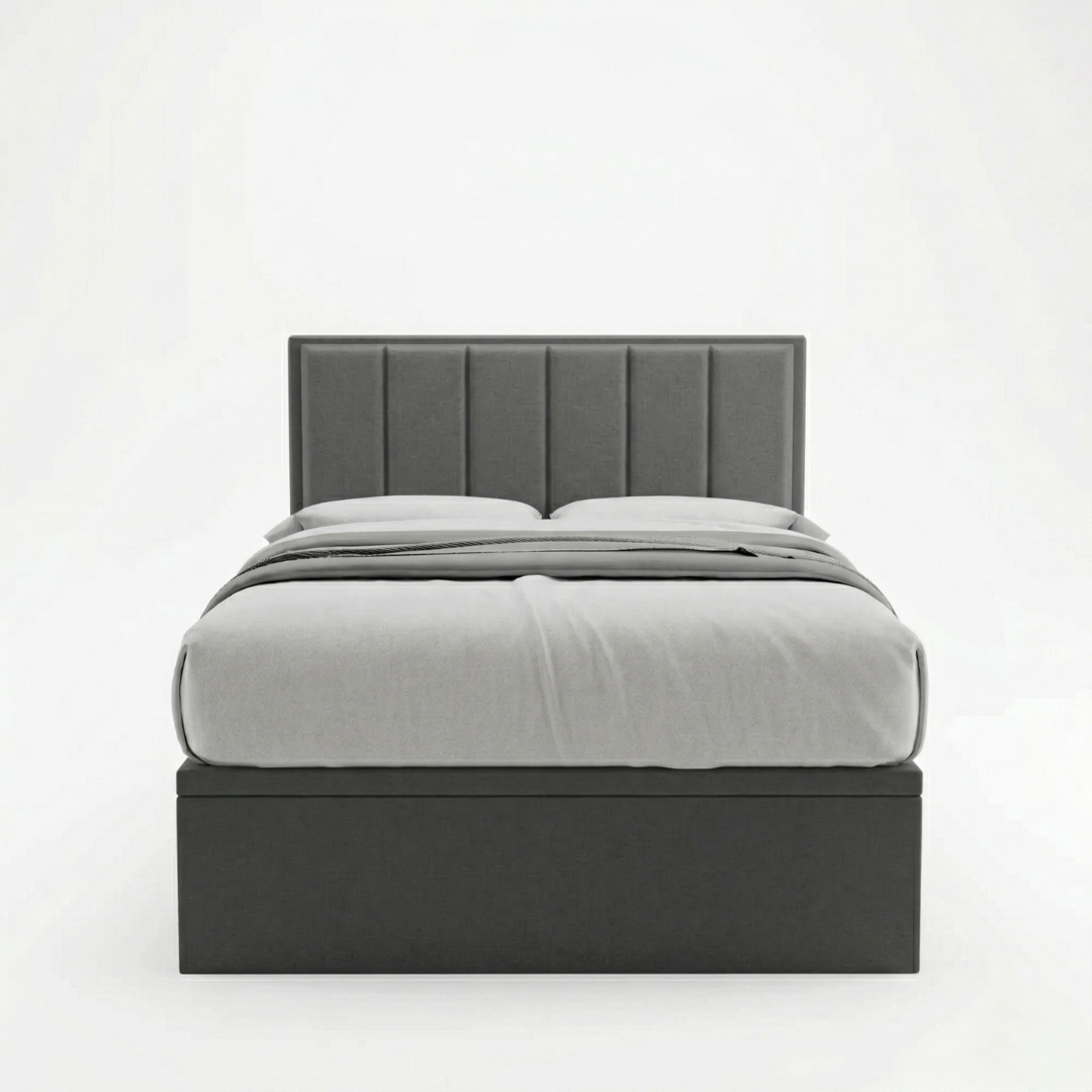 Snova Grey Fabric Storage Bed (Water Repellent) + Somnuz® Comfy 10" Individual Pocketed Spring Mattress
