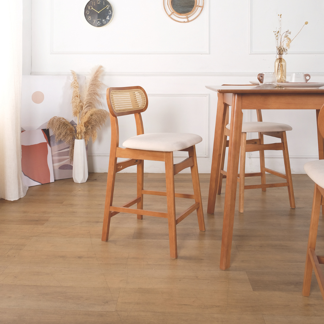 Rika Wooden Bar Stool (Rattan)