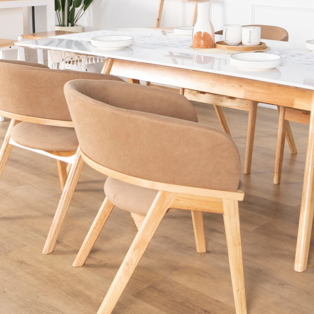 Alina Wooden Dining Table with Marbled Granite Top (200cm)