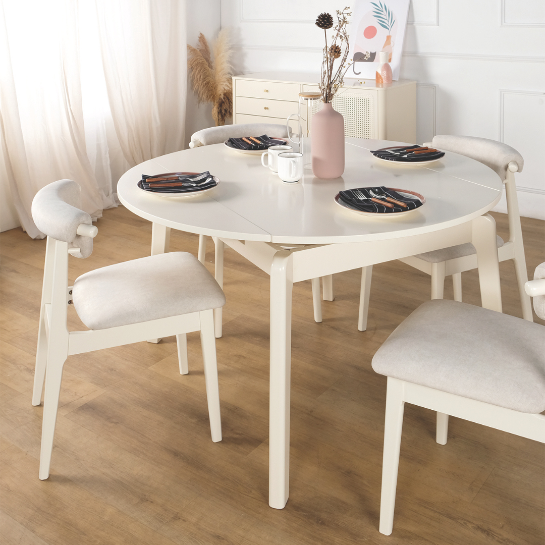 Ivory White Extendable Wooden Dining Table (160cm)