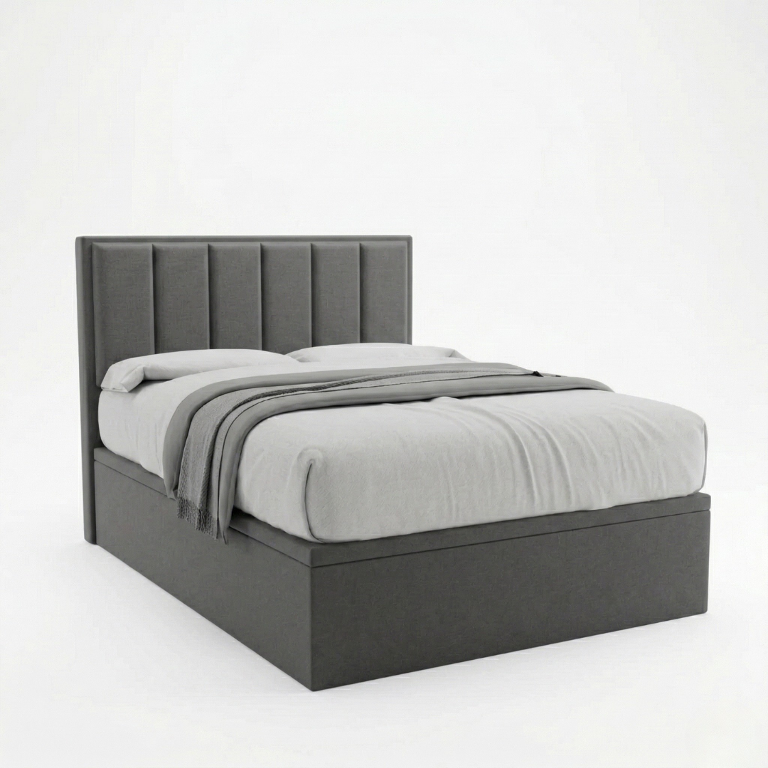 Snova Grey Fabric Storage Bed (Water Repellent) + Somnuz® Comfy 10" Individual Pocketed Spring Mattress