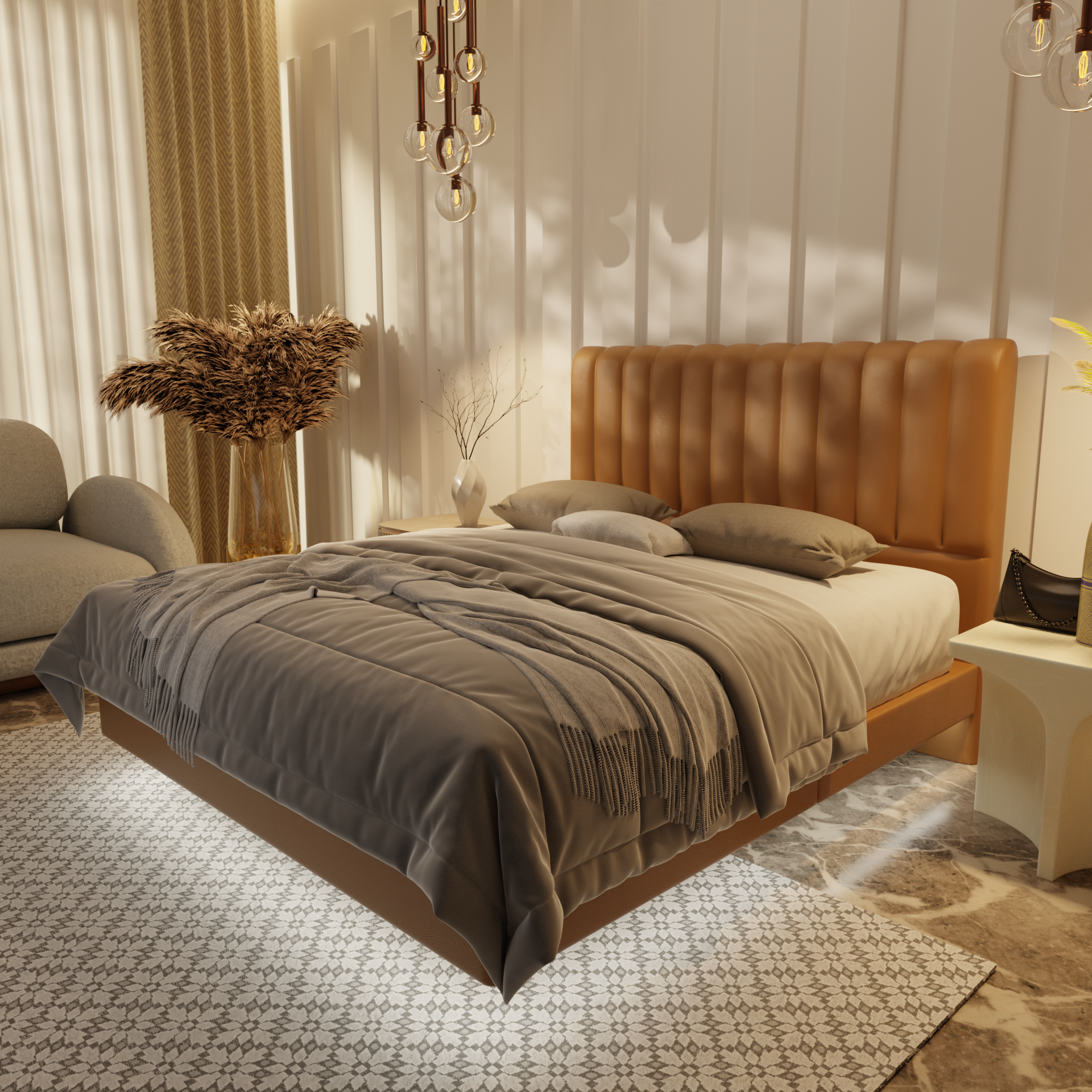 Delane Genuine Leather Floating Bed Frame (With LED) by Esteller