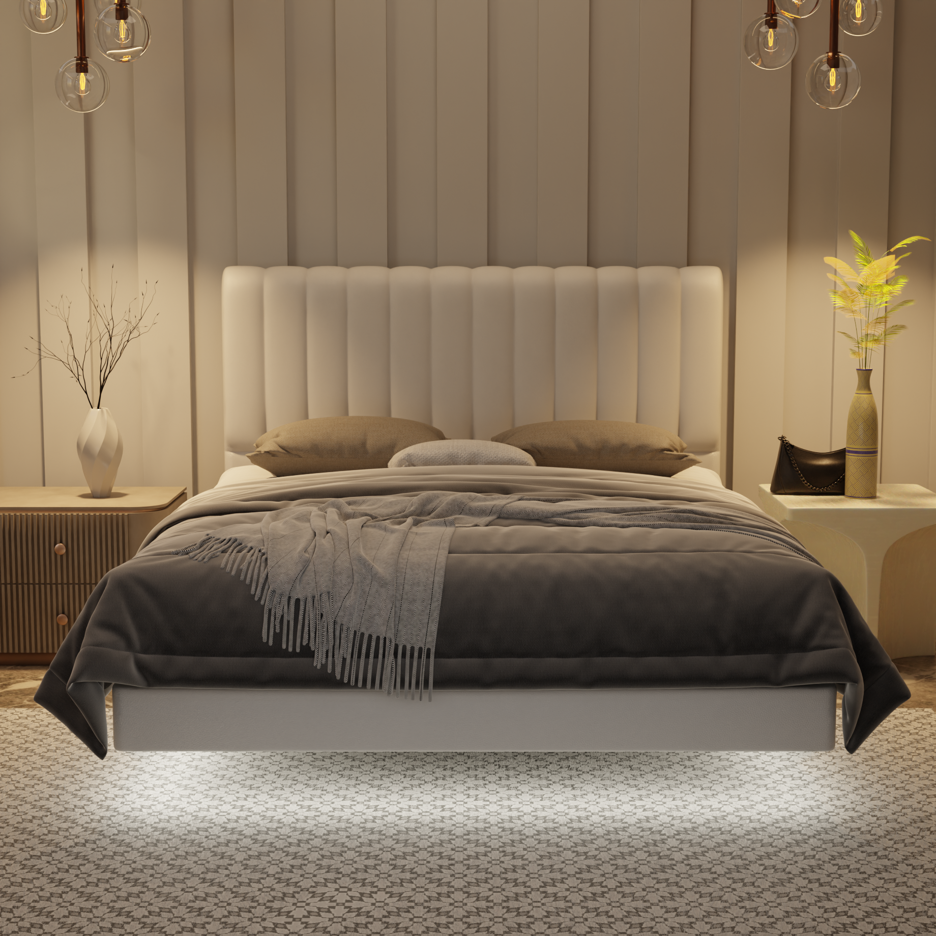Delane Genuine Leather Floating Bed Frame (With LED) by Esteller