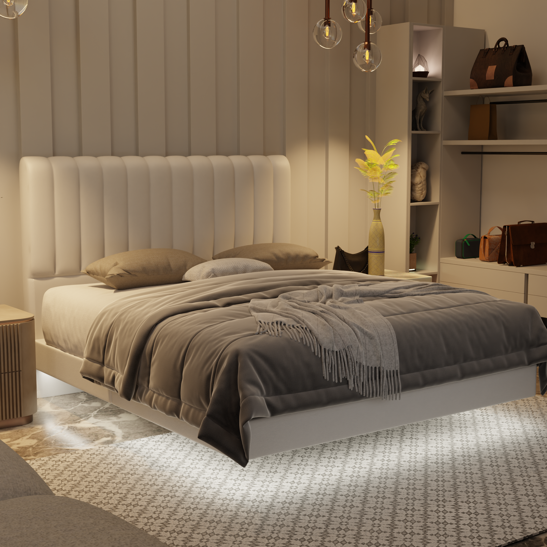 Delane Genuine Leather Floating Bed Frame (With LED) by Esteller