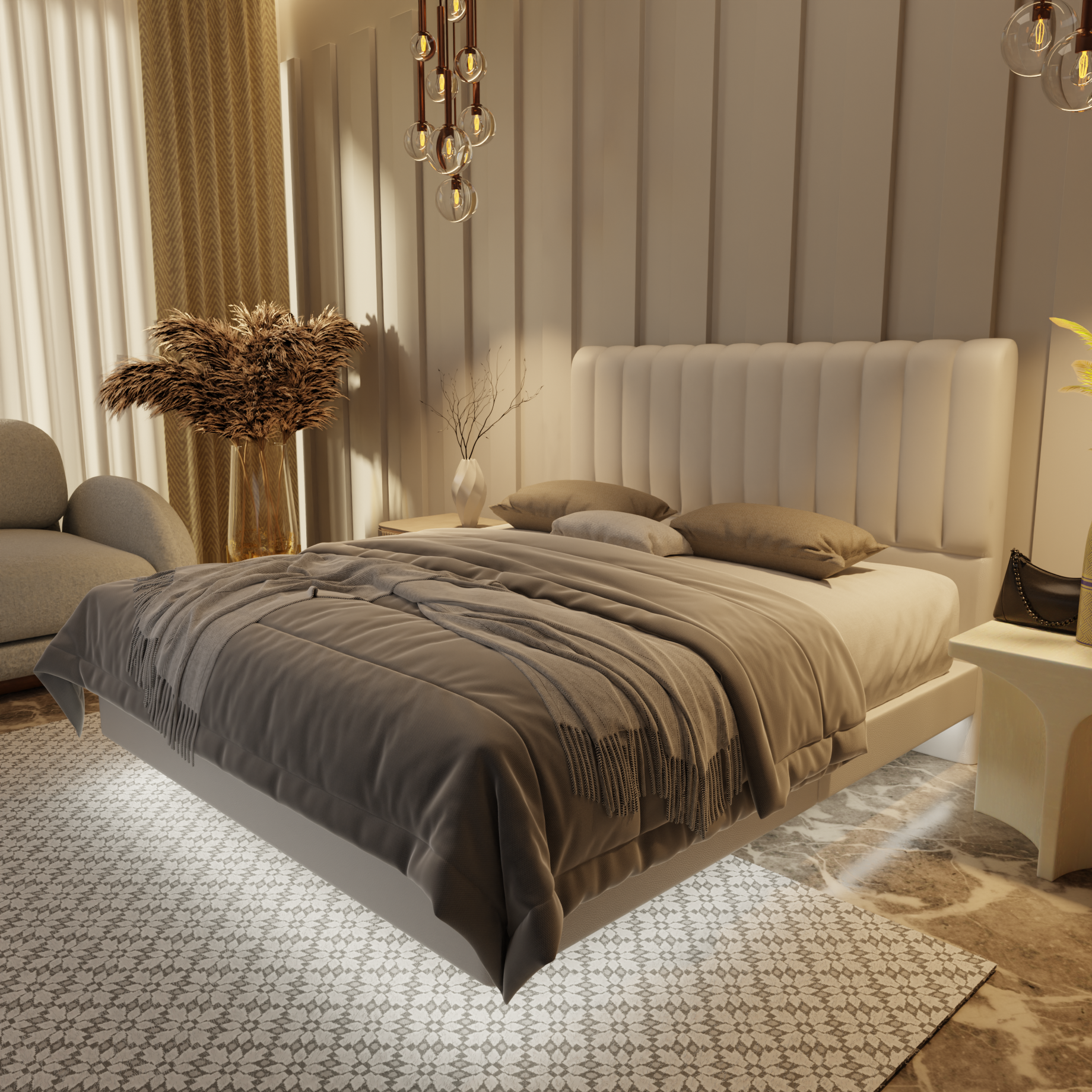 Delane Genuine Leather Floating Bed Frame (With LED) by Esteller