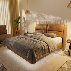 Linqe Genuine Leather Floating Bed Frame (With LED) by Esteller