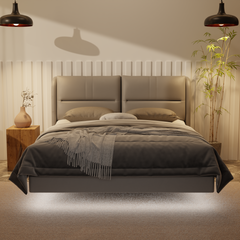 Linqe Genuine Leather Floating Bed Frame (With LED) by Esteller