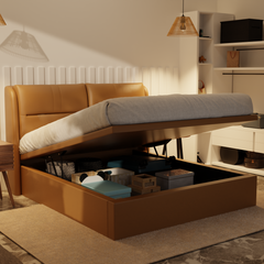 Linqe Genuine Leather Storage Bed (Gas Lift) by Esteller