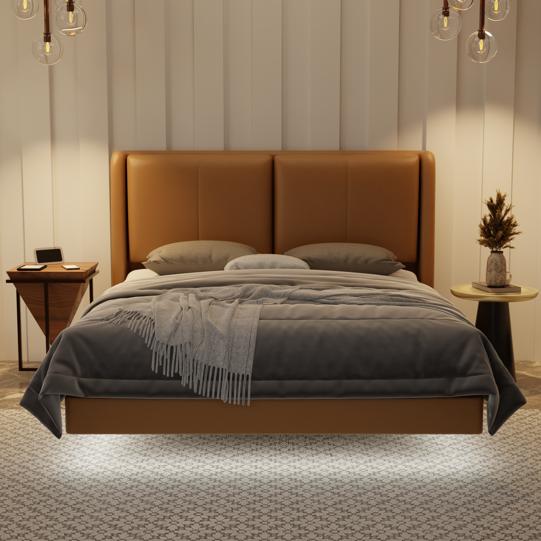 Grenne Genuine Leather Floating Bed Frame (With LED) by Esteller