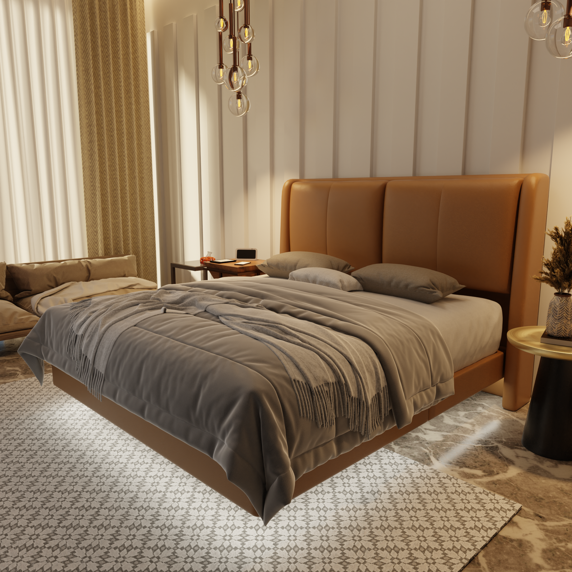 Grenne Genuine Leather Floating Bed Frame (With LED) by Esteller