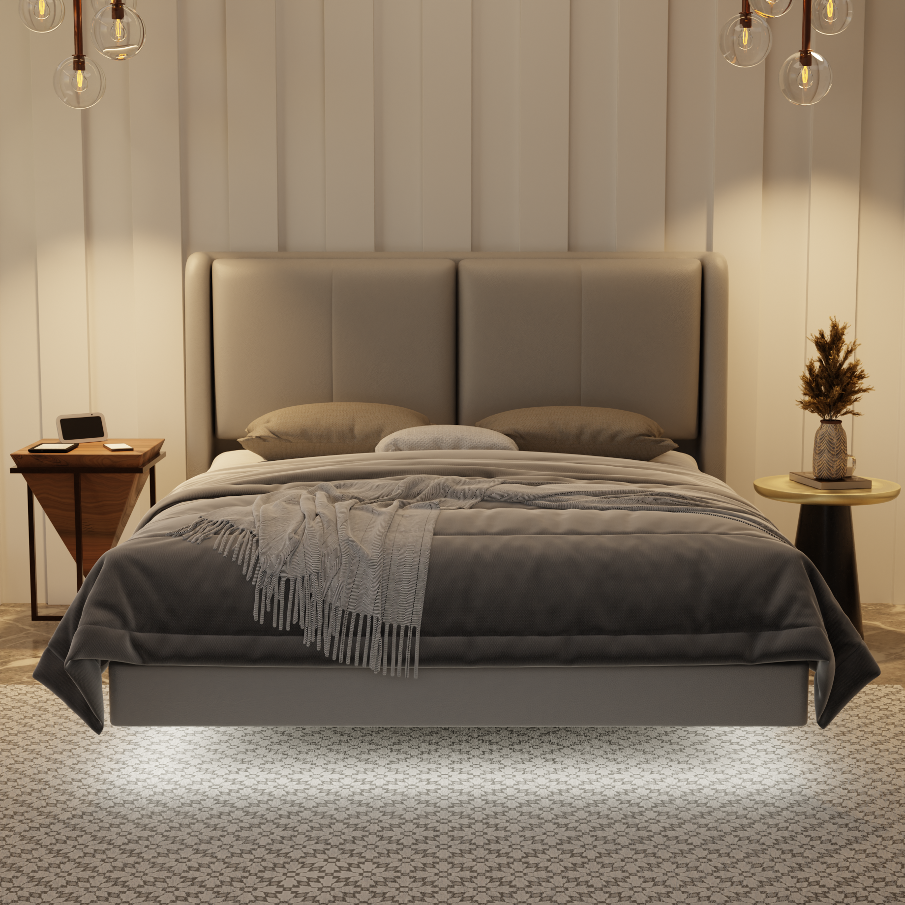 Grenne Genuine Leather Floating Bed Frame (With LED) by Esteller