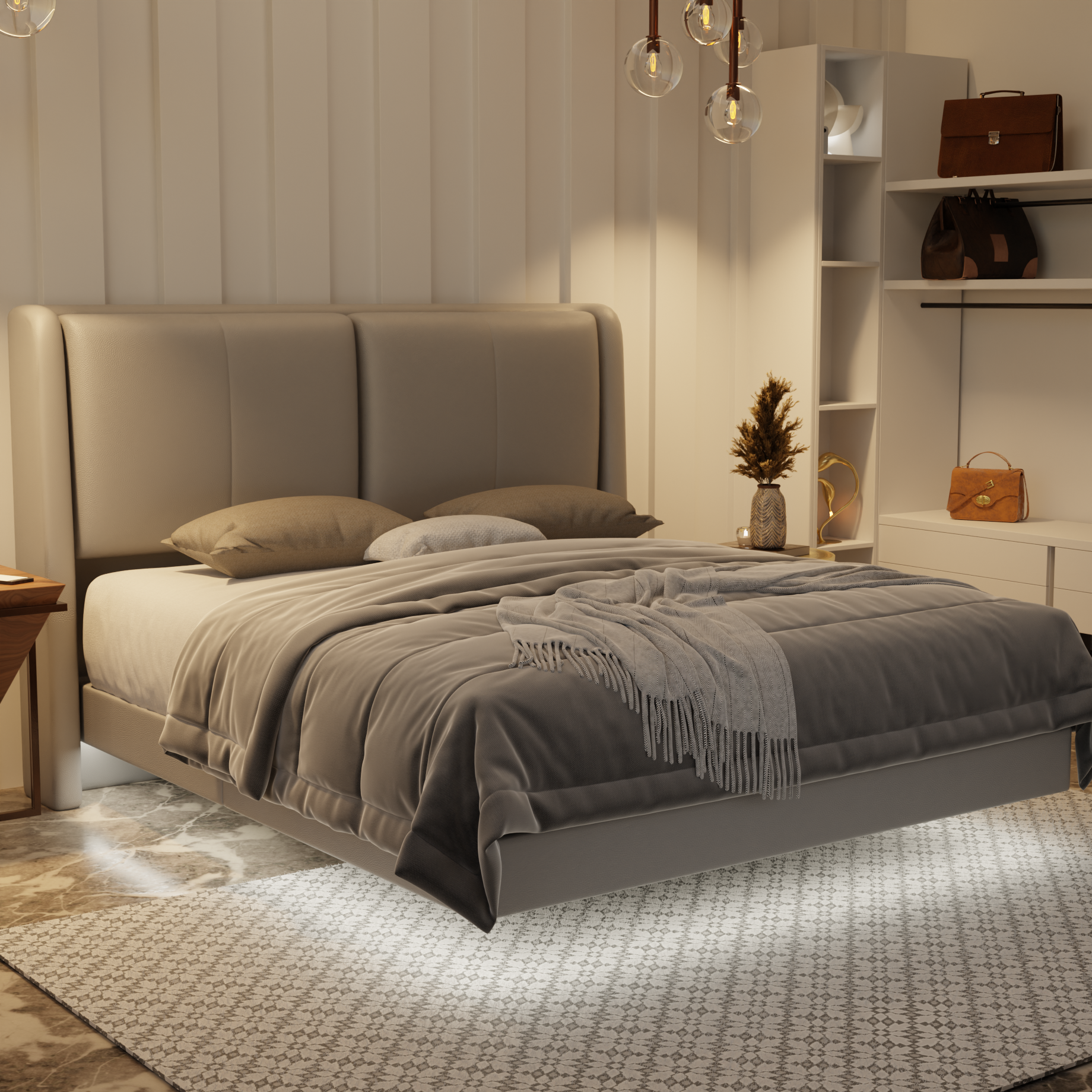 Grenne Genuine Leather Floating Bed Frame (With LED) by Esteller