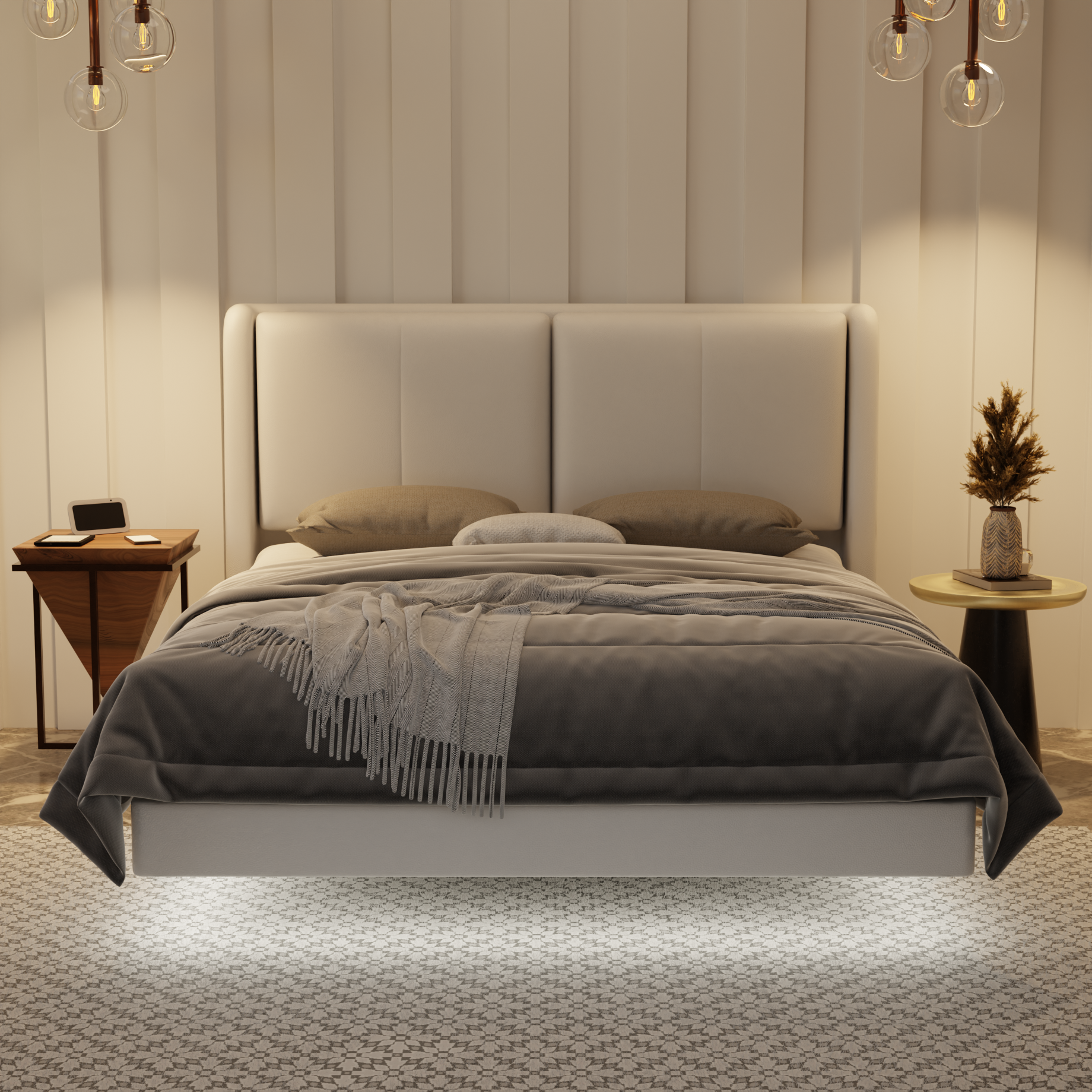 Grenne Genuine Leather Floating Bed Frame (With LED) by Esteller