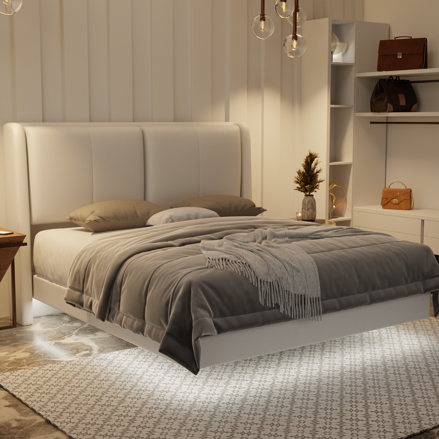 Grenne Genuine Leather Floating Bed Frame (With LED) by Esteller