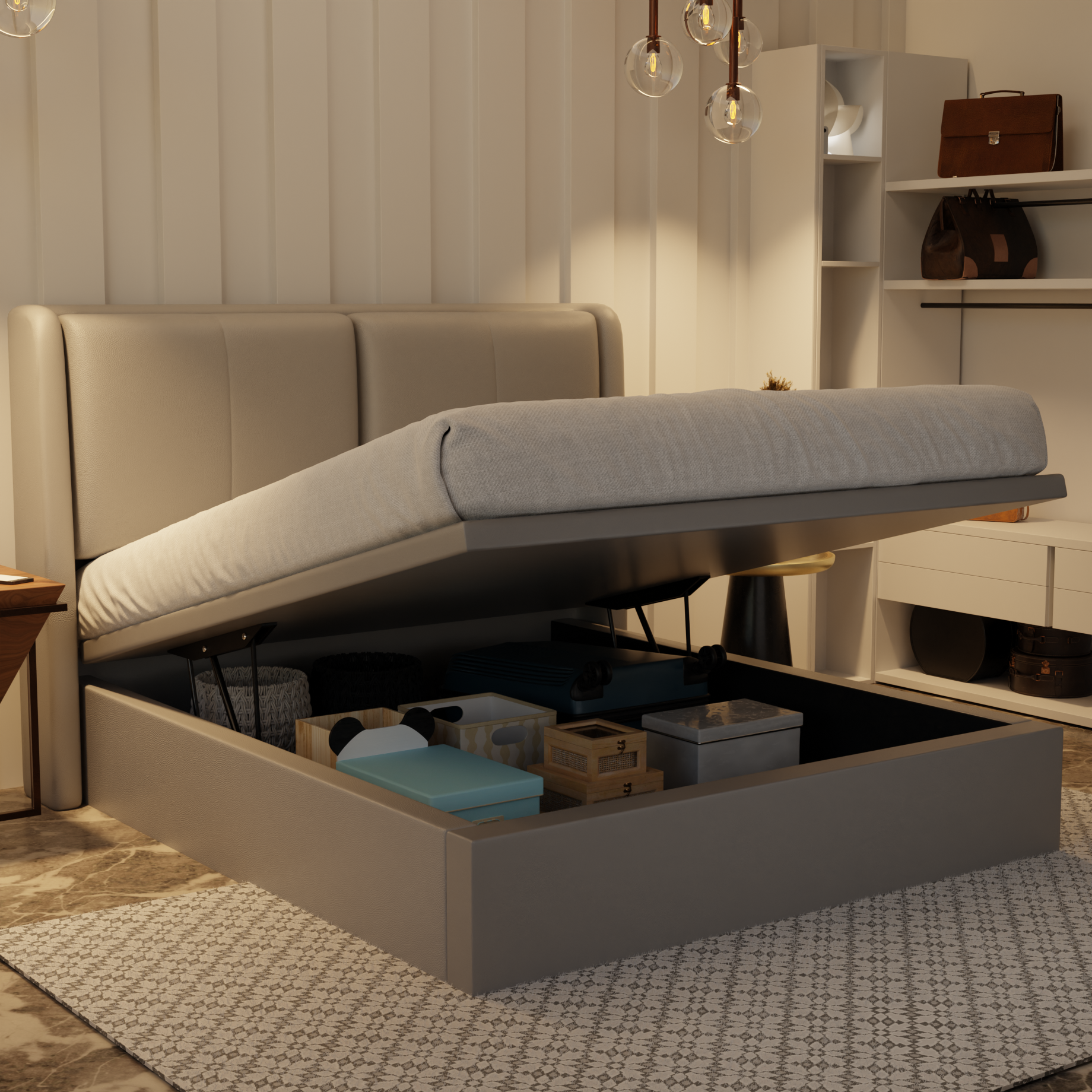 Grenne Genuine Leather Storage Bed (Gas Lift) by Esteller